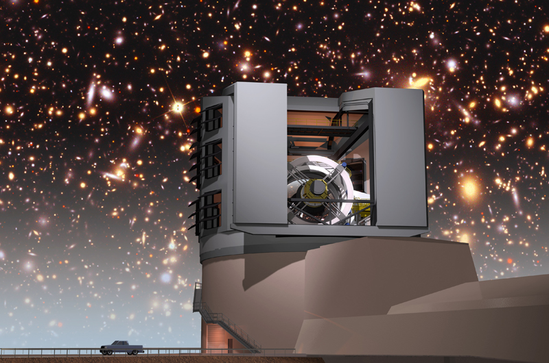 The LSST in its facility building with the night sky. Courtesy of the LSST Corporation.